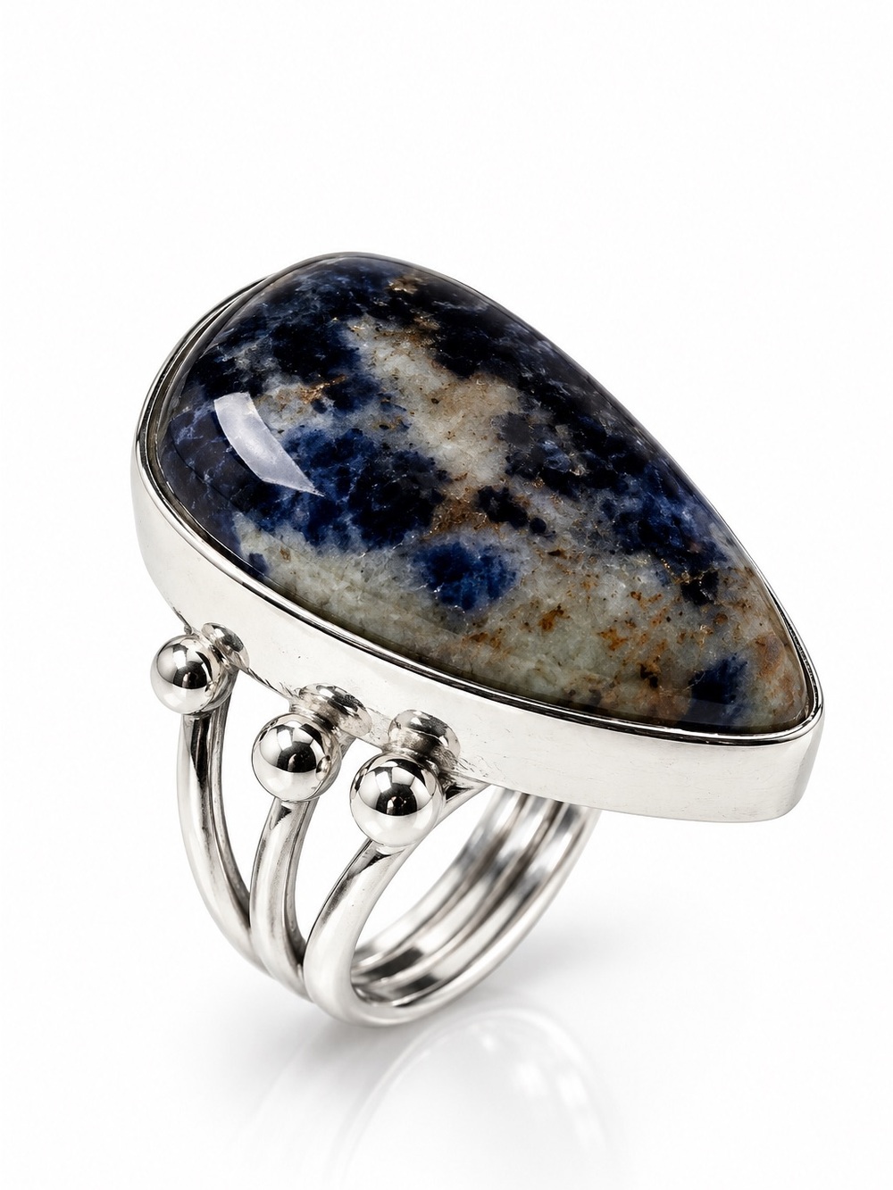 925 Sterling Silver Natural Sodalite Teardrop Statement Rin